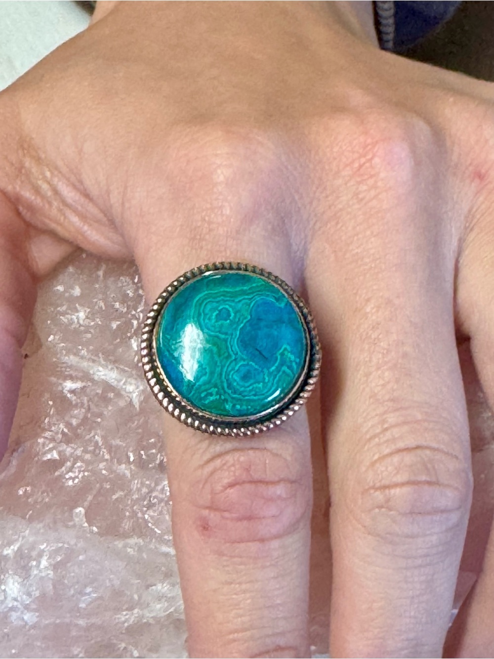 Chrysocolla COPPER Round Gemstone Ring - Adjustable 6 - 10